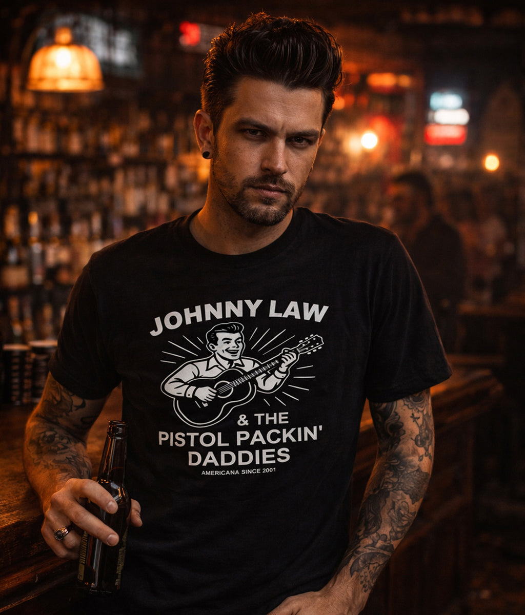 Johnny Law & The Pistol Packin’ Daddies Tee – Vintage Americana Band Shirt