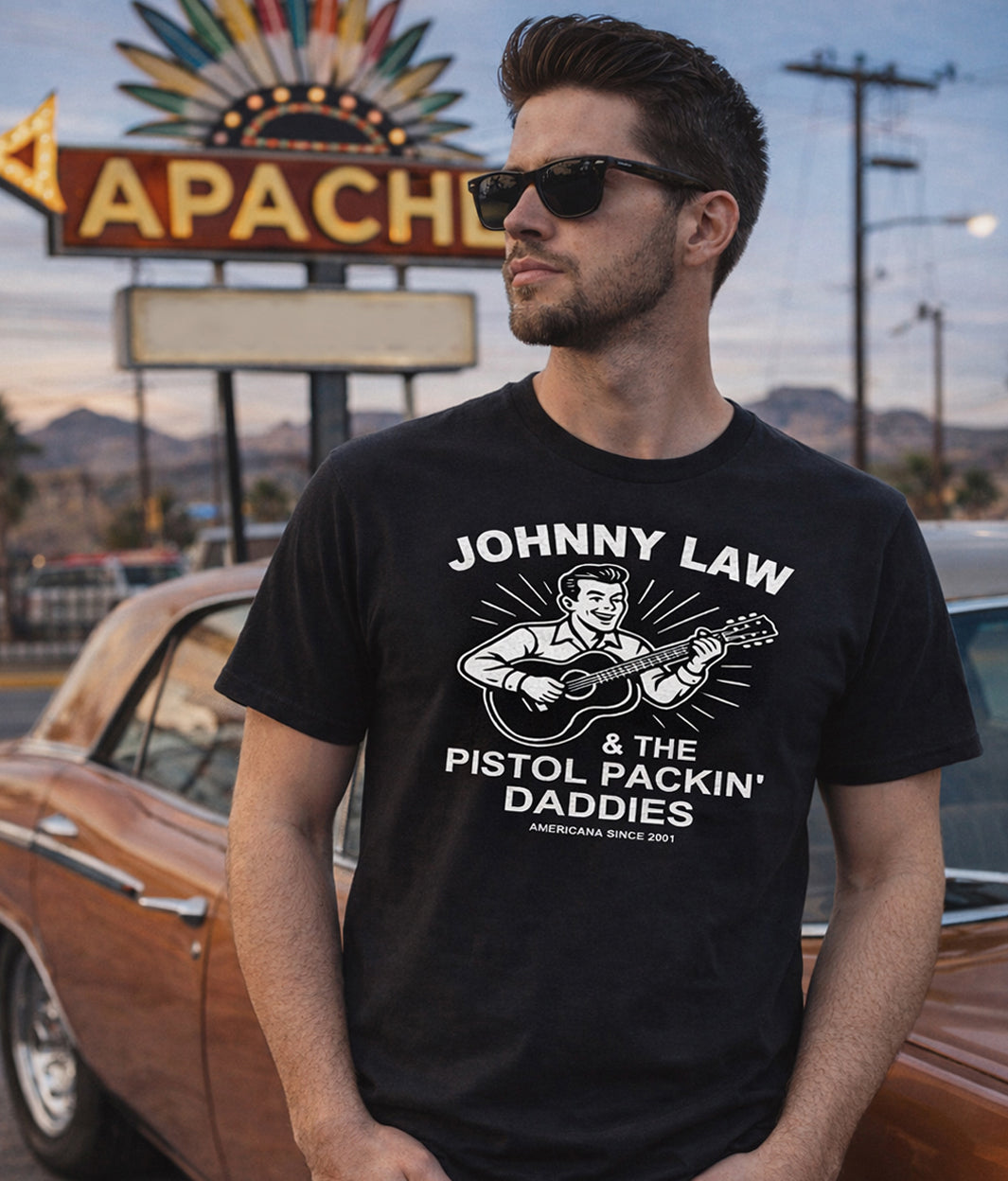 Johnny Law & The Pistol Packin’ Daddies Tee – Vintage Americana Band Shirt