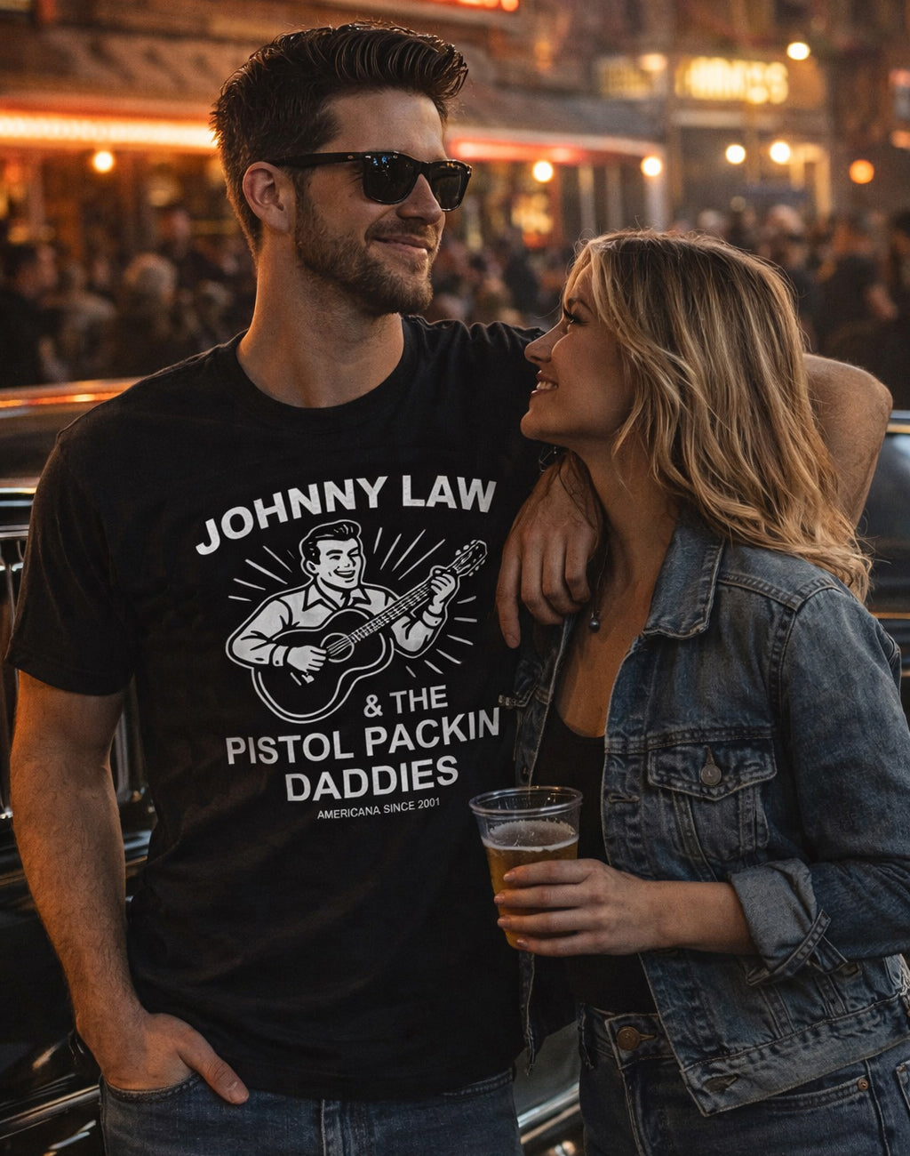 Johnny Law & The Pistol Packin’ Daddies Tee – Vintage Americana Band Shirt